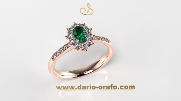 Anello Smeraldo 004 Ovale 5x3 classico contornato - immagine 2