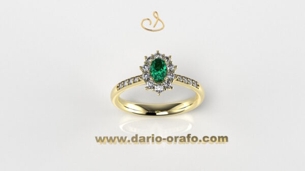 Anello Smeraldo 004 Ovale 5x3 classico contornato - immagine 3