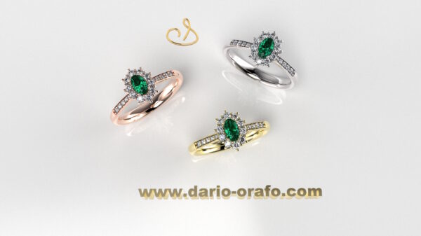 Anello Smeraldo 004 Ovale 5x3 classico contornato - immagine 4