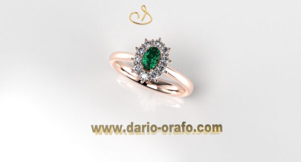 Anello Smeraldo 005 Ovale 5x3  classico contornato