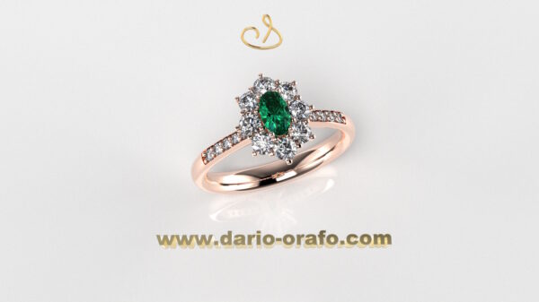 Anello Smeraldo 008 Ovale 5x3 classico contornato - immagine 3