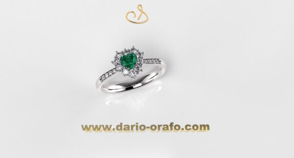 Anello Smeraldo 026 Cuore 4x4 classico contornato