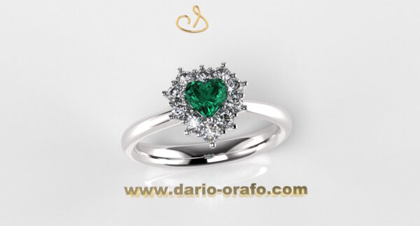 Anello Smeraldo 025 Cuore 4x4 classico contornato