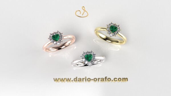 Anello Smeraldo 025 Cuore 4x4 classico contornato - immagine 4