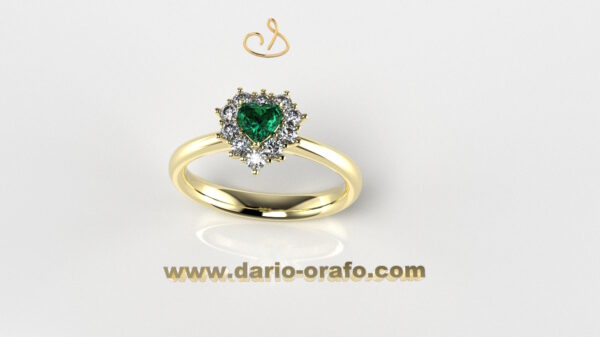 Anello Smeraldo 025 Cuore 4x4 classico contornato - immagine 2