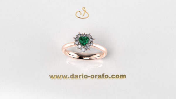 Anello Smeraldo 025 Cuore 4x4 classico contornato - immagine 3