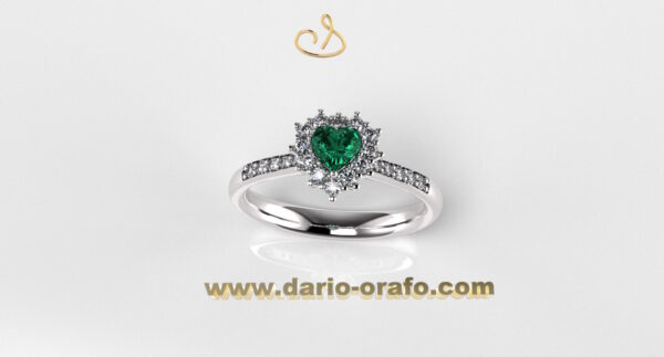 Anello Smeraldo 024 Cuore 4x4 classico contornato