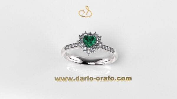 Anello Smeraldo 024 Cuore 4x4 classico contornato