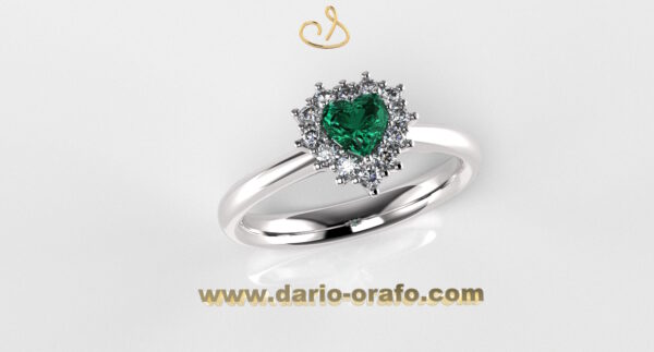 Anello Smeraldo 023 Cuore 4x4 classico contornato