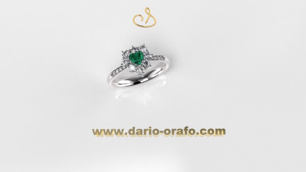 Anello Smeraldo 028 Cuore 4x4 classico contornato