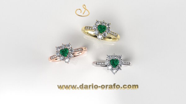 Anello Smeraldo 028 Cuore 4x4 classico contornato - immagine 4