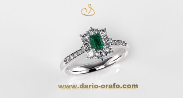 Anello Smeraldo 014 Rettangolare 5x3 classico contornato