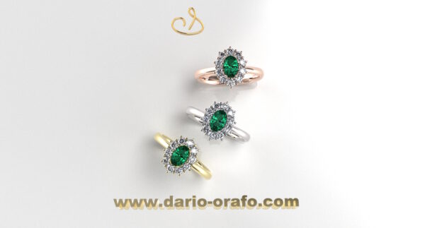 Anello Smeraldo 035 OVALE 6X4 classico contornato