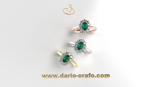 Anello Smeraldo 035 OVALE 6X4 classico contornato