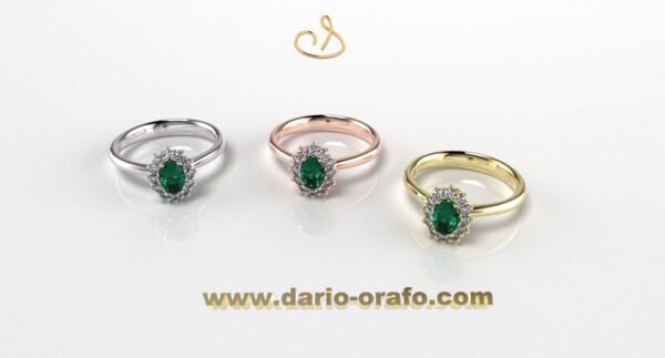 Anello Smeraldo 031 OVALE 6X4 classico contornato