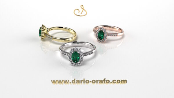 Anello Smeraldo 032 OVALE 6X4 classico contornato - immagine 4