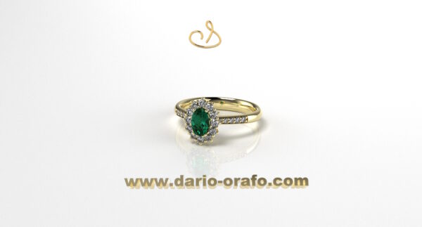 Anello Smeraldo 032 OVALE 6X4 classico contornato