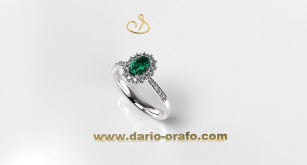 Anello Smeraldo 030 OVALE 6X4 classico contornato