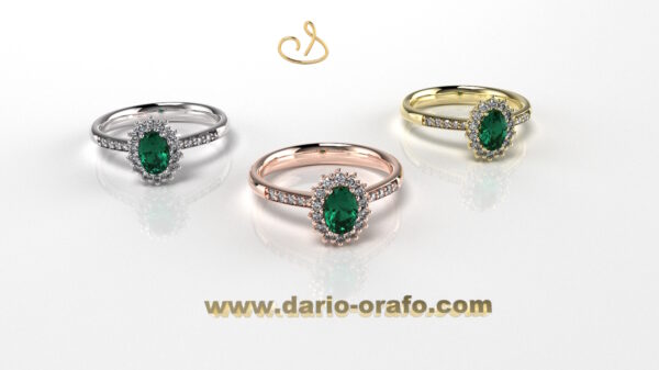 Anello Smeraldo 030 OVALE 6X4 classico contornato - immagine 4