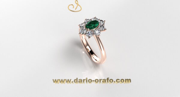 Anello Smeraldo 037 OVALE 6X4 classico contornato