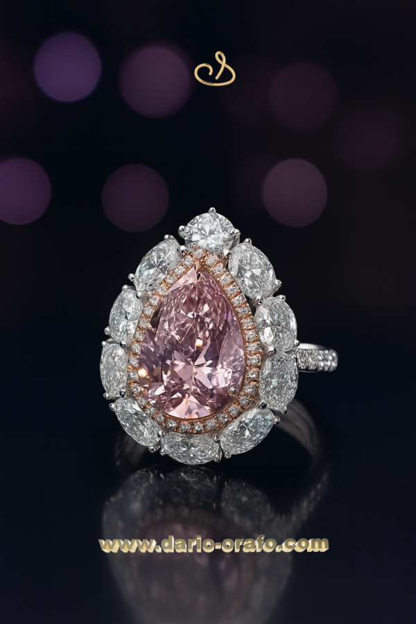 Anello Colore 095 morganite e diamanti ovali