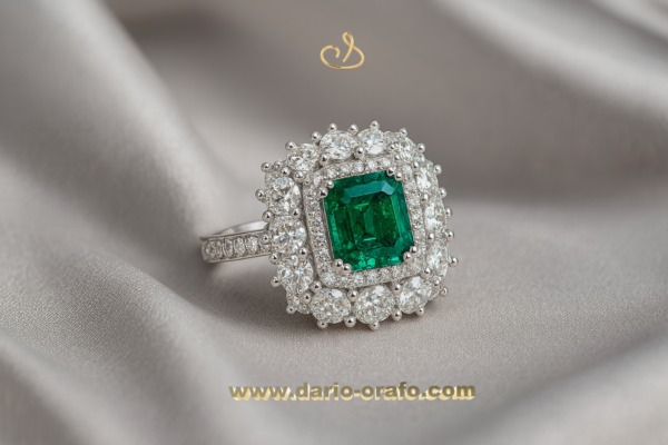 Anello Colore 098 smeraldo doppio giro diamanti