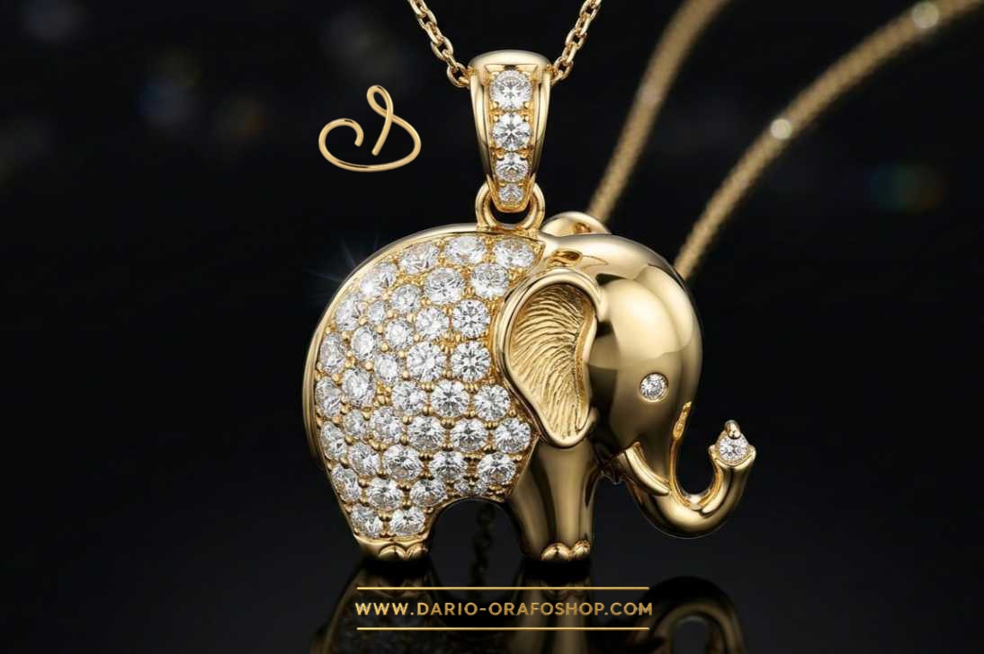 Ciondolo Portafortuna 177 elefante - elefantino con diamanti