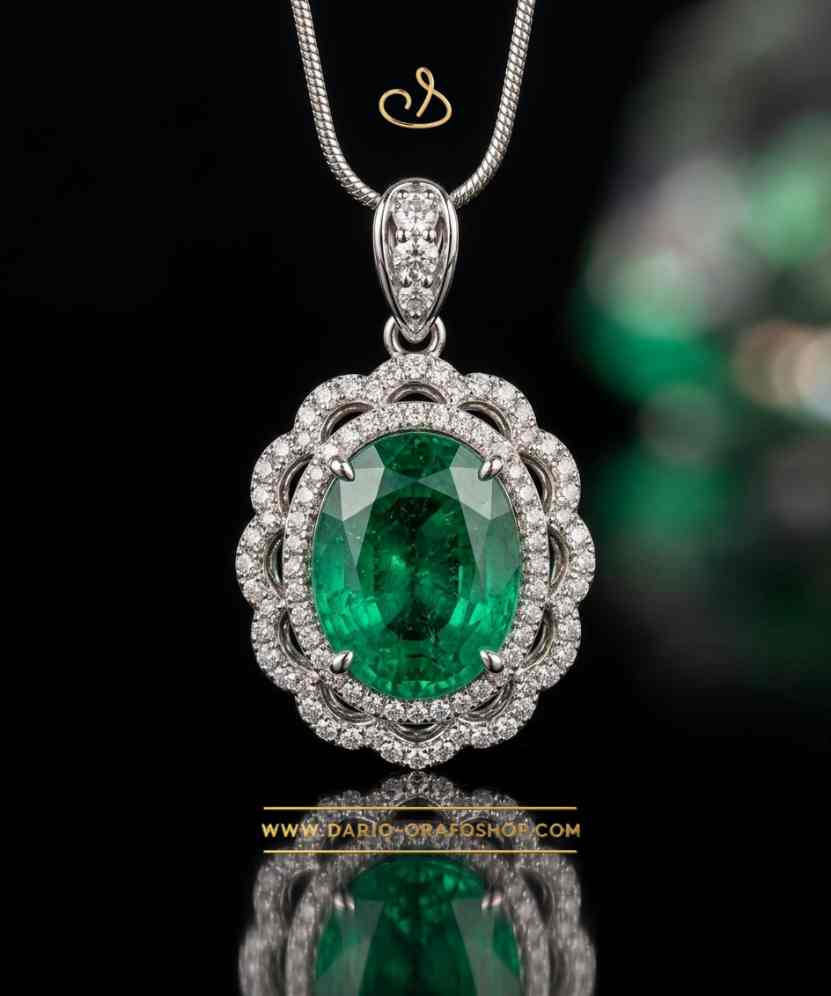 Ciondolo Smeraldo 008 ovale contornato con diamanti